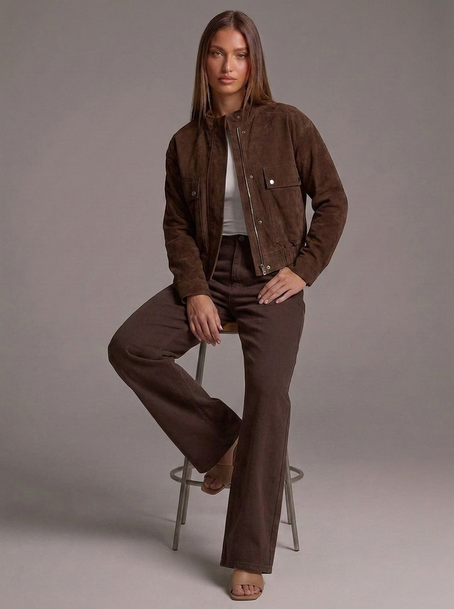 Valérie™ | Cazadora bomber efecto ante de elegancia contemporánea